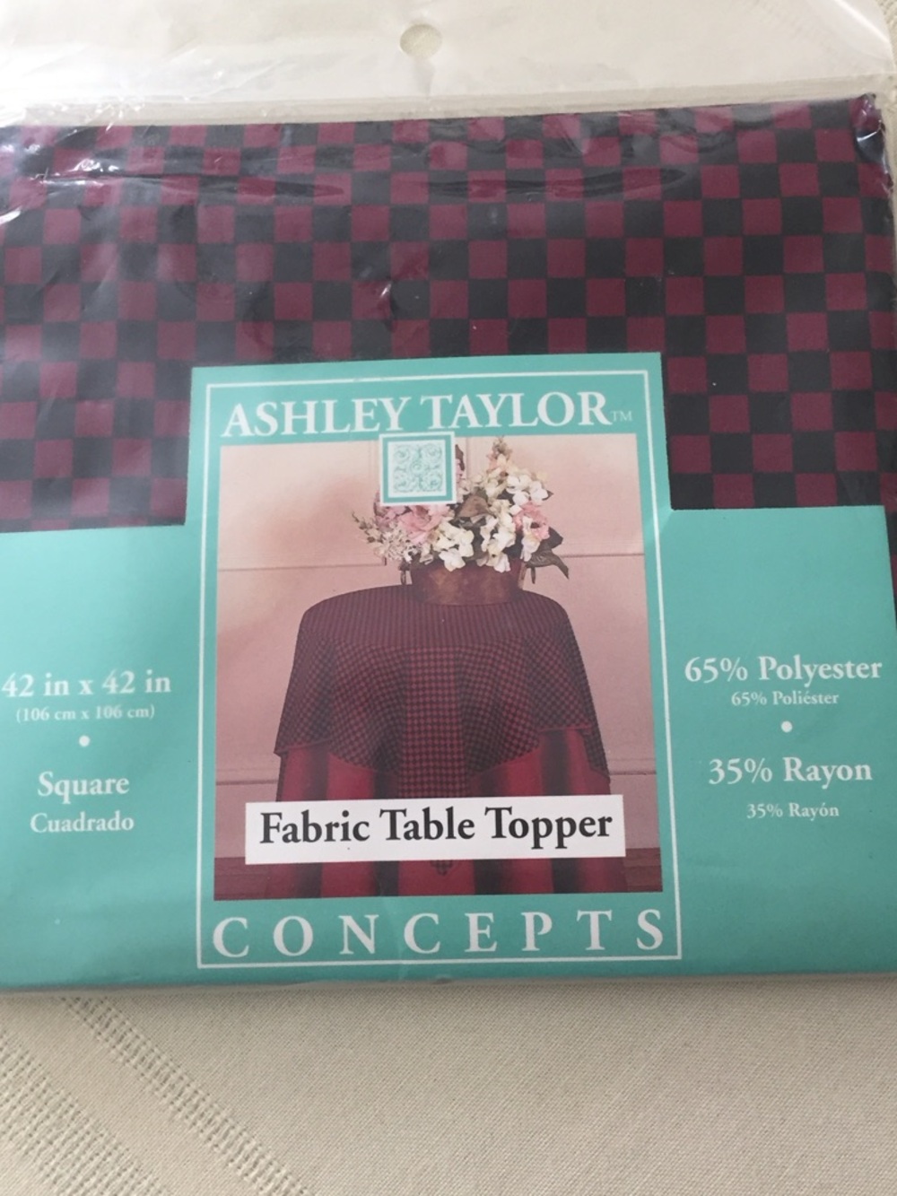 Vintage 🆕 Ashley Taylor Kmart fabric square tablecloth topper checkerboard
